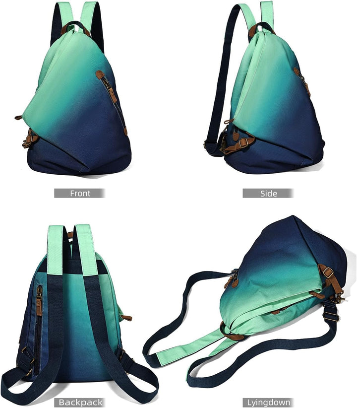 Retro Segeltuch Rucksack Canvas Vintage Rucksäcke Echtleder Daypack Reisetasche Schulterrucksack für