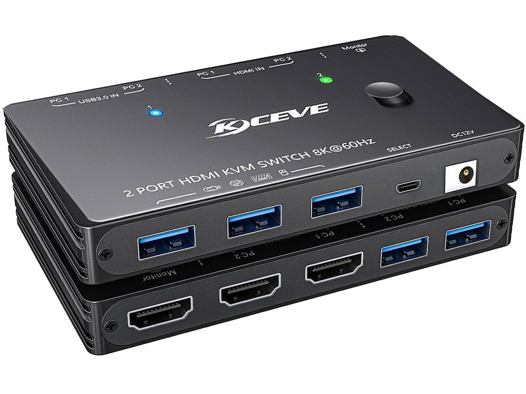 KVM Switch HDMI 8K@60Hz 4K@120Hz, KVM Switch 2 PC 1 Monitor HDMI2.1 with 3 USB3.0 Devices, HDR 10, H