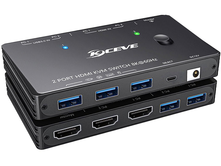 KVM Switch HDMI 8K@60Hz 4K@120Hz, KVM Switch 2 PC 1 Monitor HDMI2.1 with 3 USB3.0 Devices, HDR 10, H