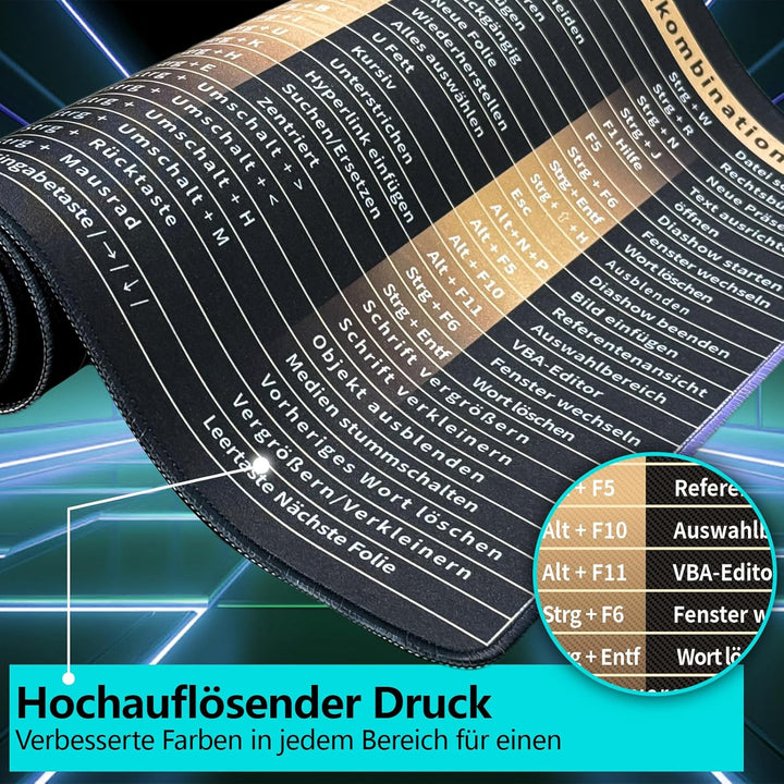 Niviy Excel Mauspad Deutsch,900X400X3 mm Gaming Mousepad XXL für Office und Zuhause XXL Desk Pad Gro