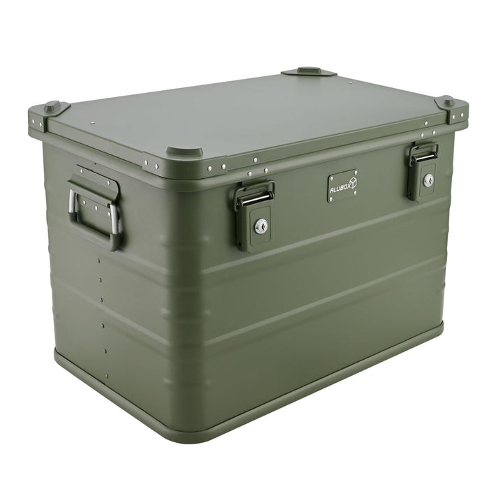ALUBOX Alukiste abschliessbar E78G OLIVGRÜN - Premium Lagerbox 78 Liter - Materialstärke 1mm - Decke