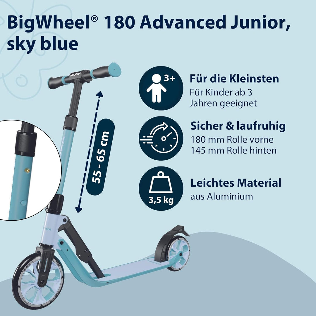 HUDORA BigWheel® 180 Advanced Junior - Hochwertiger & sicherer Kinder Roller ab 3 Jahre - Zusammenkl