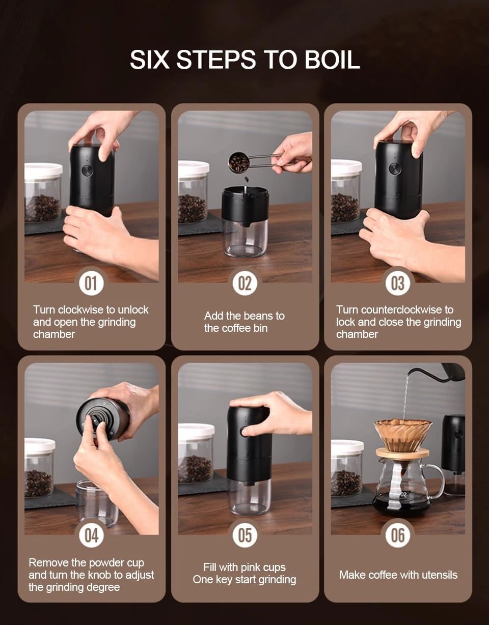 Kaffeemühle, USB Wiederaufladbare Elektrische Kaffeemühle mit Keramik Kegelmahlwerk Tragbare Elektri