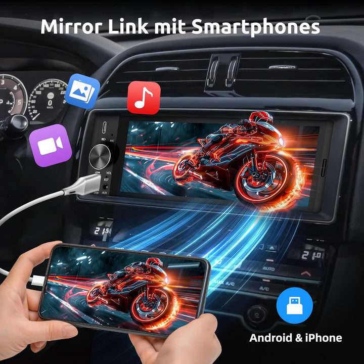 ESSGOO 1 DIN Autoradio mit Wireless CarPlay & Android Auto, 6,36 Zoll HD IPS Touchscreen-Rückfahrkam