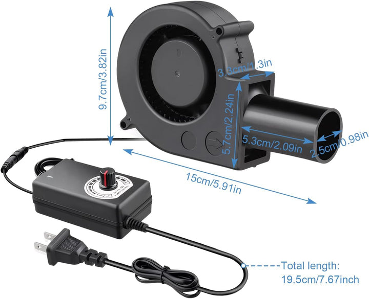 Gebläse Lüfter 12V, Turbinengebläse mit Drehzahlregler und Luftauslass, Radiallüfter 12V Regelbar, T