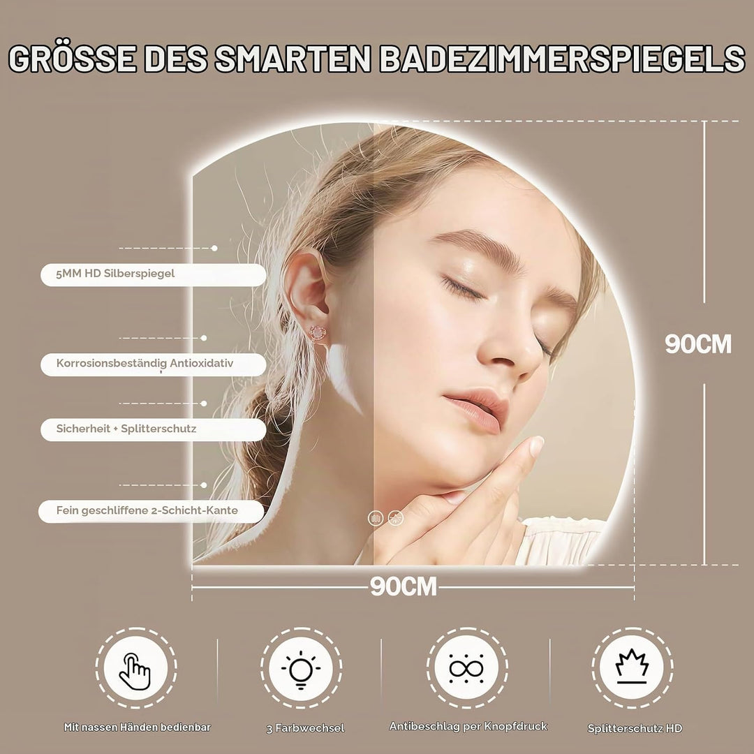 Badezimmerspiegel mit Beleuchtung,90cm Badspiegel mit Beleuchtung,Badezimmer LED Spiegel mit Licht m
