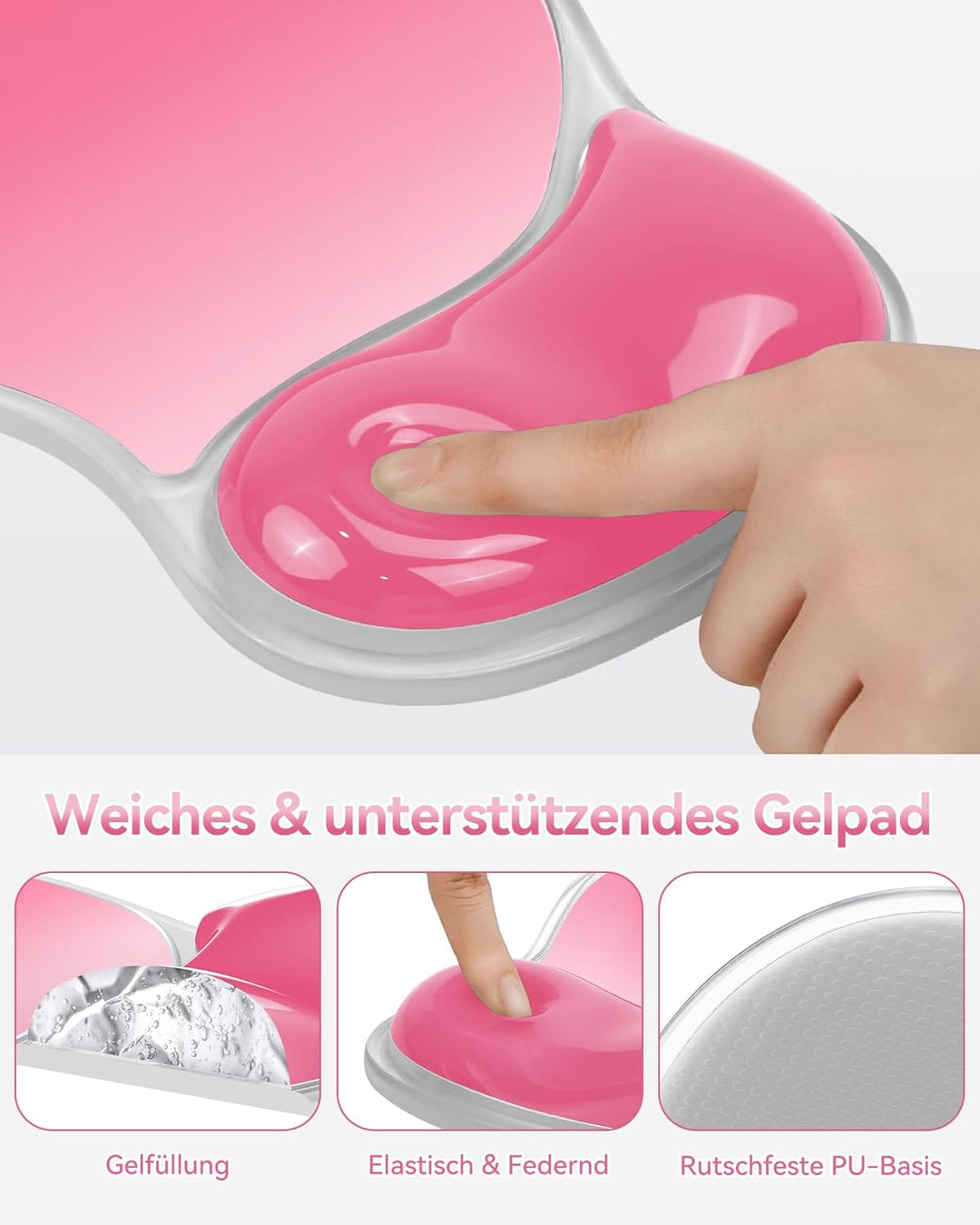 TECKNET Mauspad mit Gel-Handgelenkauflage, Ergonomische Tropfenförmige Vertiefung, Passt & Weich, Wa