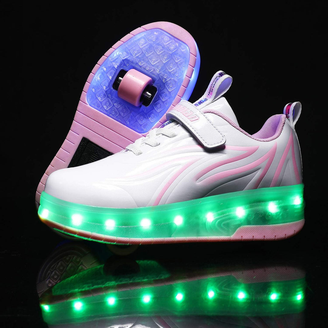 Unisex Kinder USB Wiederaufladbar/LED Licht Skateboardschuhe mit Doppelrad Rollen/Fitnessschuhe Gymn
