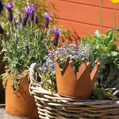 UNUS Krone Rost, Gartendeko Rostoptik, Edelrostrost Deko für Garten, Terrasse Balkon Blumentopf (3er