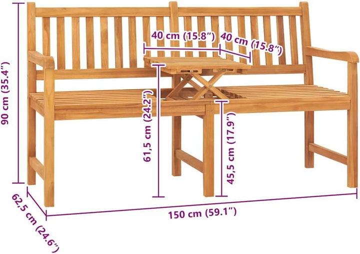 vidaXL Teak Massiv Gartenbank 3-Sitzer mit Tisch Klapptisch Sitzbank Parkbank Holzbank Massivholzban