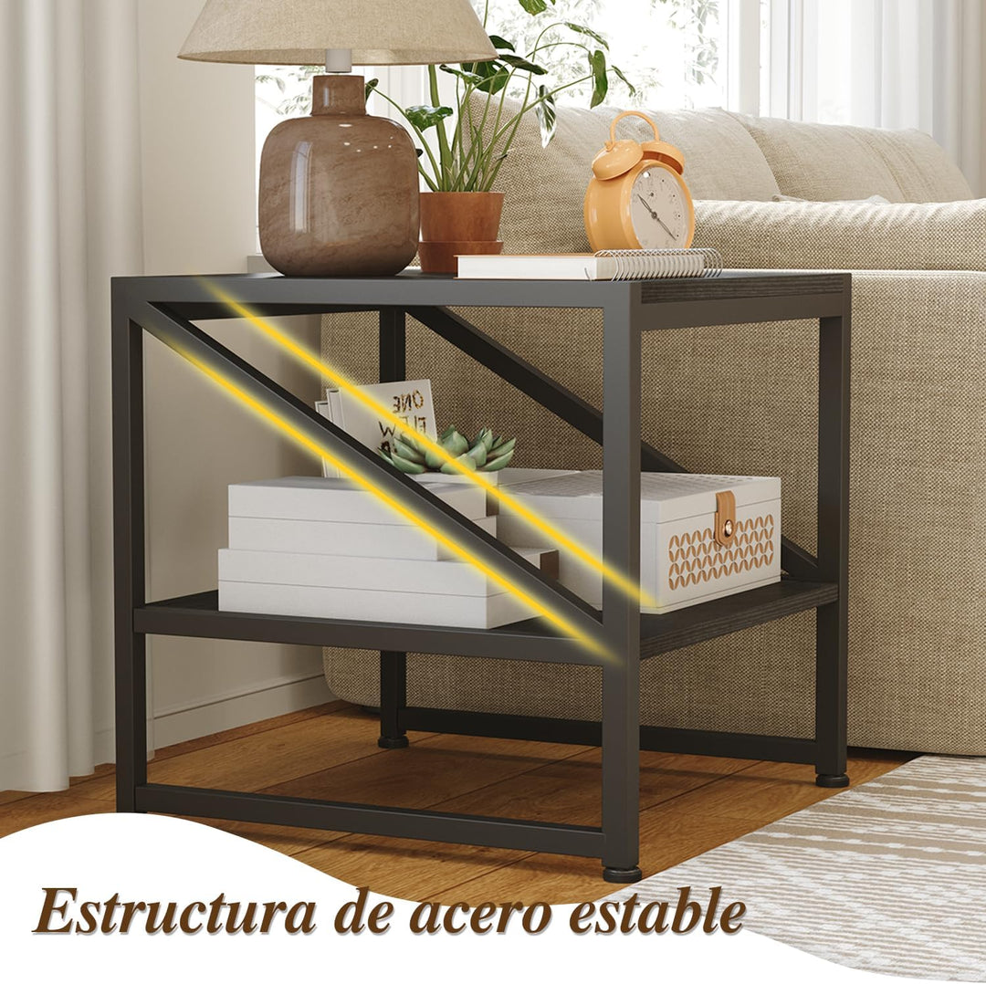 Beistelltisch Wohnzimmer 50x50x51,5 cm, Couchtisch mit 2 Ebenen bis 90 kg belastbar, Industrie-Desig