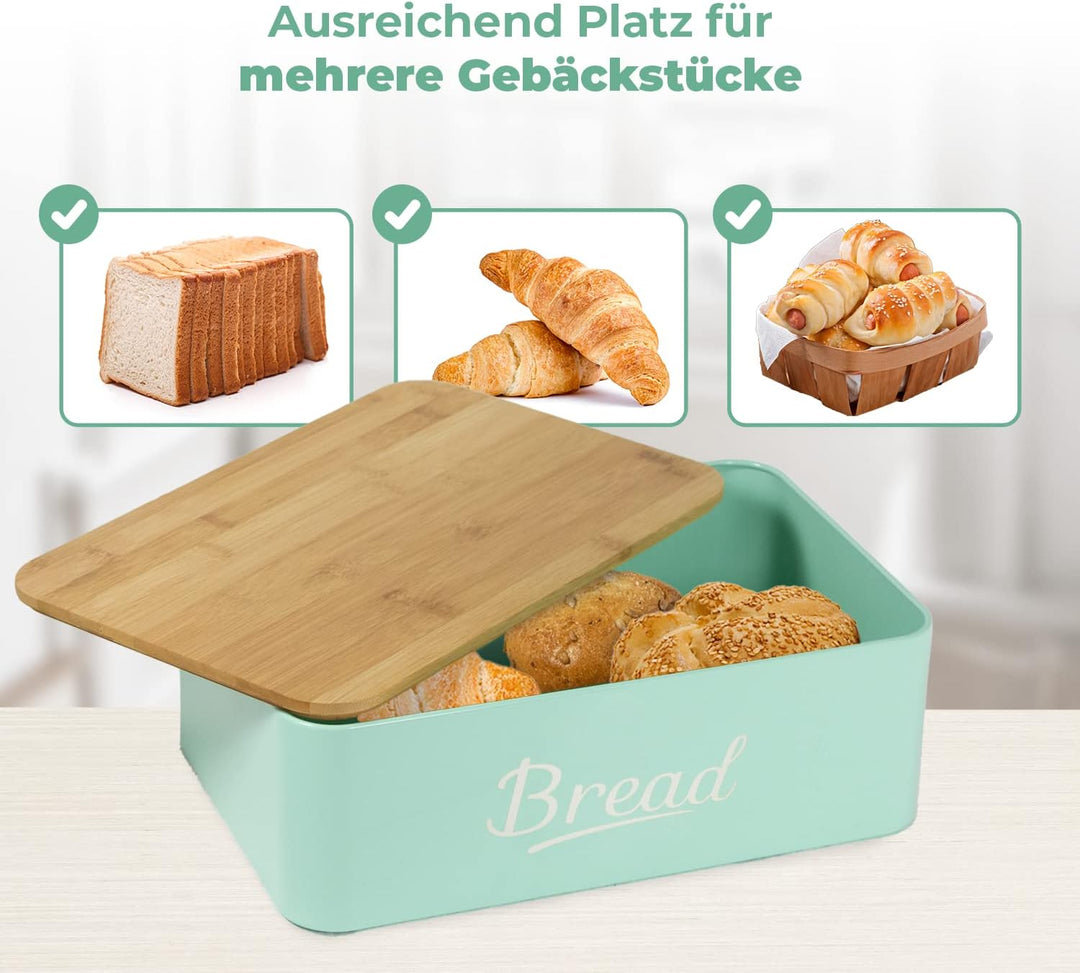 DRULINE Brotkasten mit Bambusdeckel - Brotaufbewahrung - Brotbox mit Schneidebrett - Brotkasten Türk