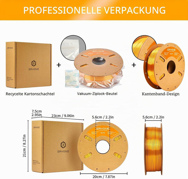 ERYONE Silk PLA Filament 1.75 mm, 3D-Drucker Filament PLA, 0,03 mm, 1 kg/Spule, Seide Golden Silk PL