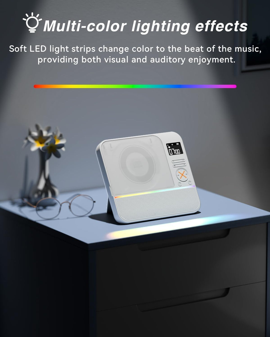 MONODEAL 2026 CD Player Tragbar mit RGB-Licht,HiFi-Stereoanlage Tragbarer CD Player Bluetooth, Wiede