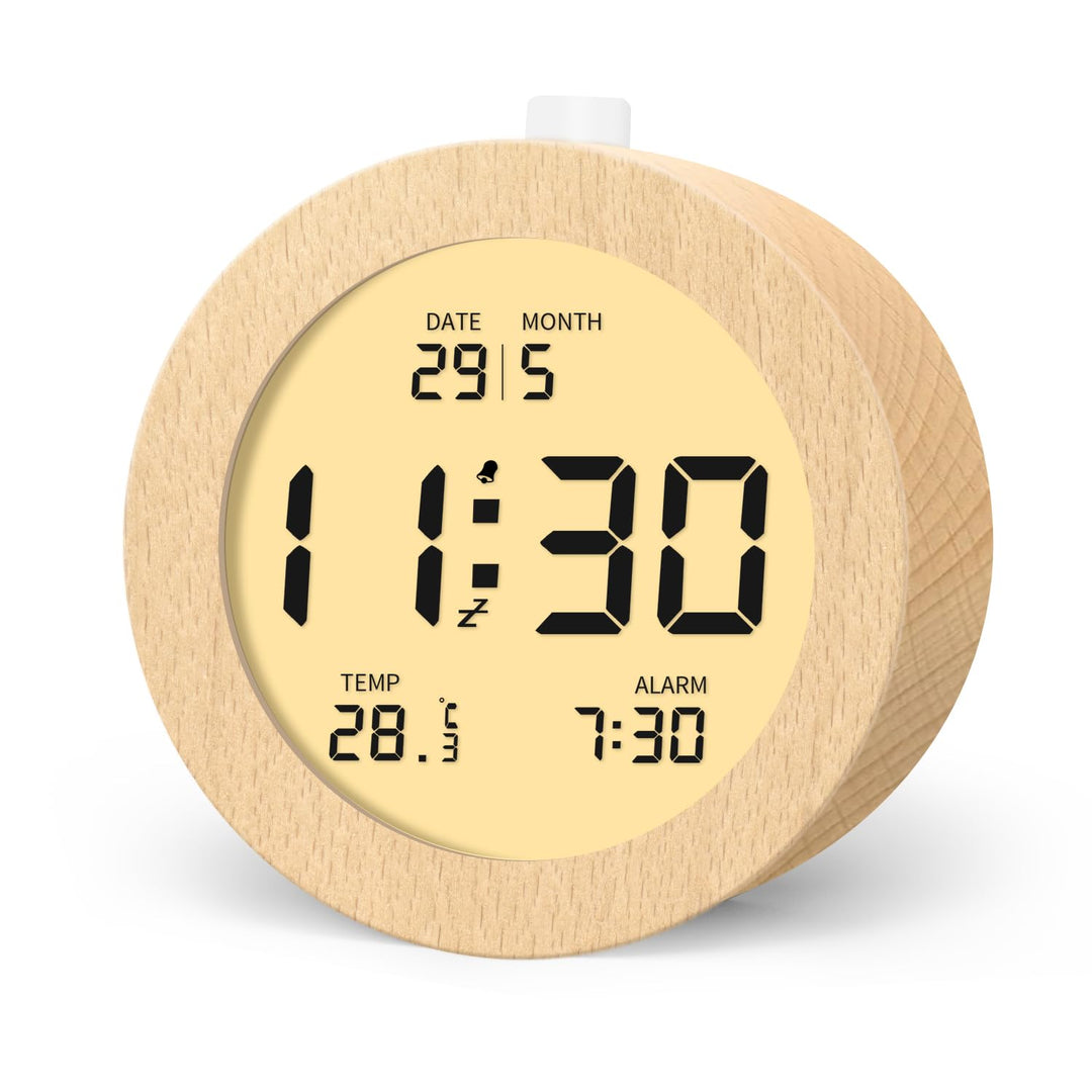 aboveClock Wecker Digital, Batteriebetriebene Uhr Tischuhr, LCD Alarm Clock Wecker Holz mit Temperat