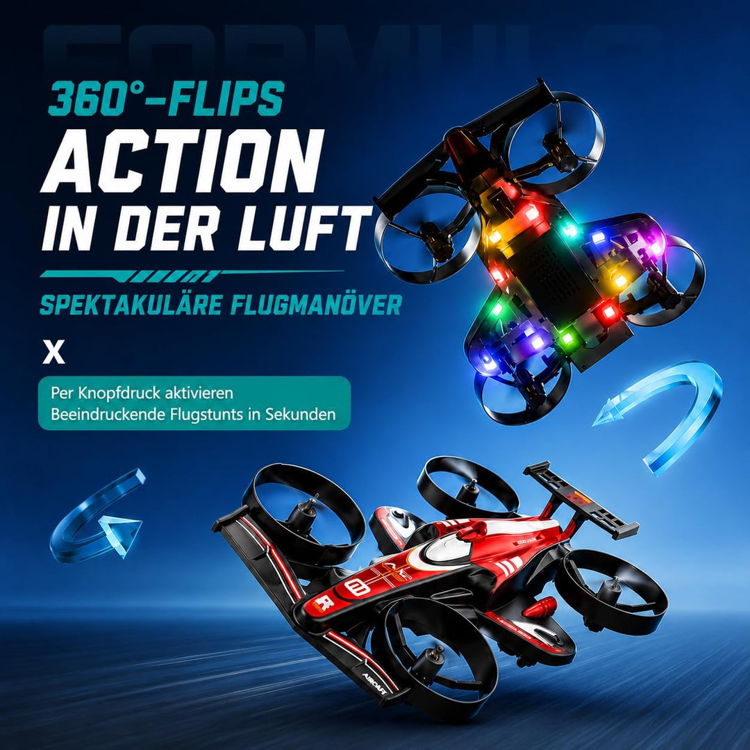 HT45 Mini 2-in-1 RC Drohne für Kinder – Rot, Flug- & Bodenmodus, 360° Flip, Höhenhaltung, 3 Geschwin