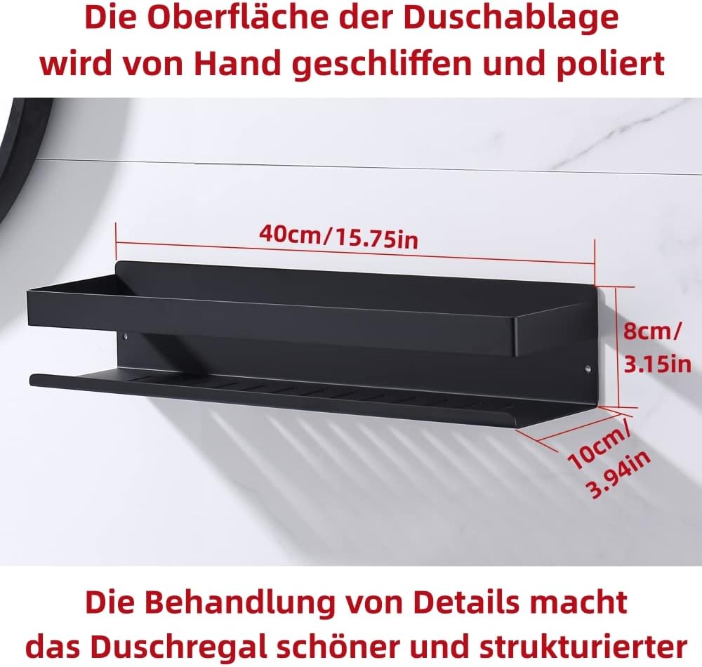HomeHeng Duschablage Ohne Bohren Mattschwarz, Duschregal Wandmontage Badregal Duschkorb Edelstahl SU