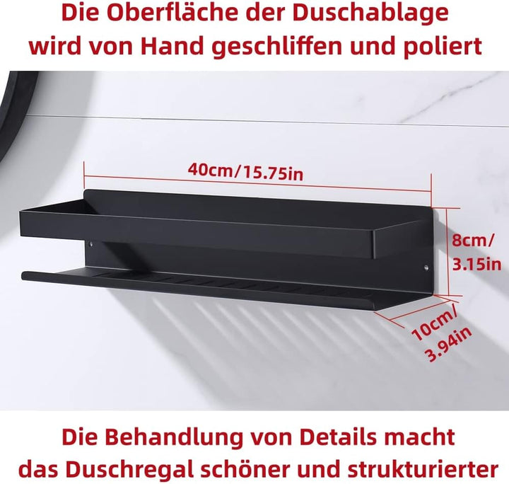 HomeHeng Duschablage Ohne Bohren Mattschwarz, Duschregal Wandmontage Badregal Duschkorb Edelstahl SU