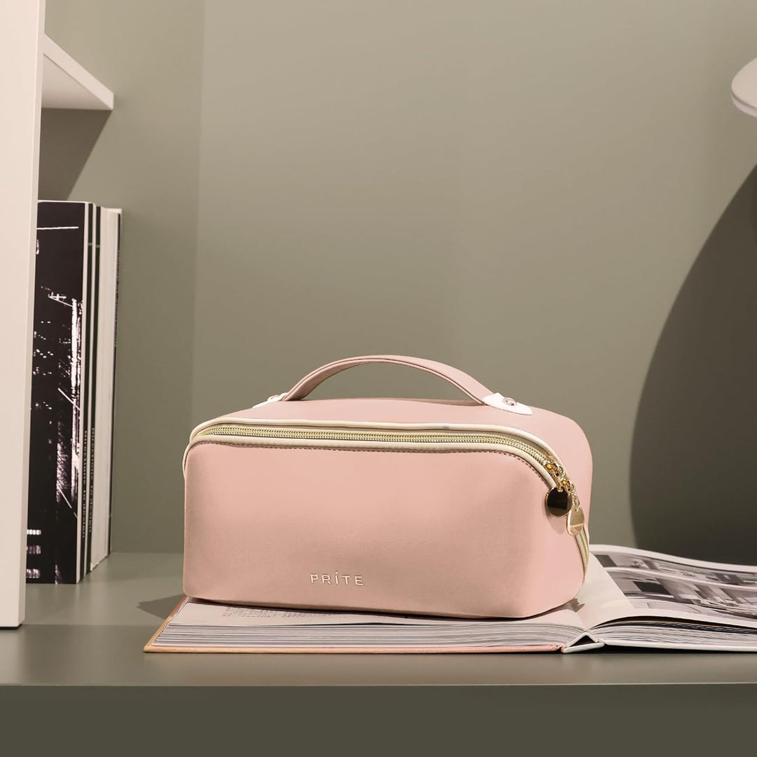 Prite Grosse Kapazität Kosmetiktasche Tragbare Reise Make Up Tasche wasserdichte PU-Leder Schminktas