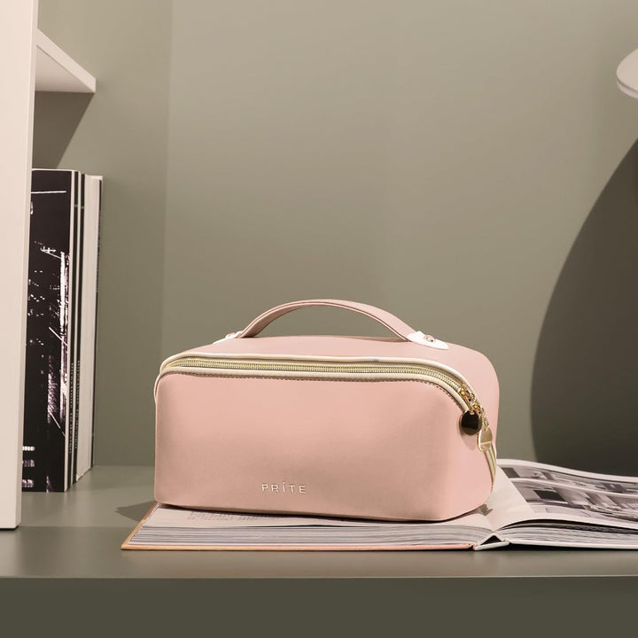 Prite Grosse Kapazität Kosmetiktasche Tragbare Reise Make Up Tasche wasserdichte PU-Leder Schminktas