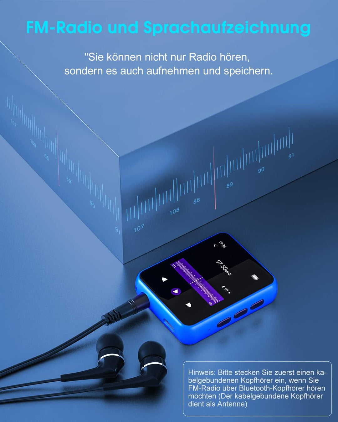32GB MP3 Player Bluetooth 5.0 mit Voller Touchscreen, Verlustfreier HiFi-Musikplayer mit Metallgehäu