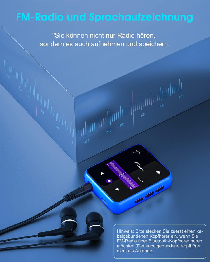 32GB MP3 Player Bluetooth 5.0 mit Voller Touchscreen, Verlustfreier HiFi-Musikplayer mit Metallgehäu