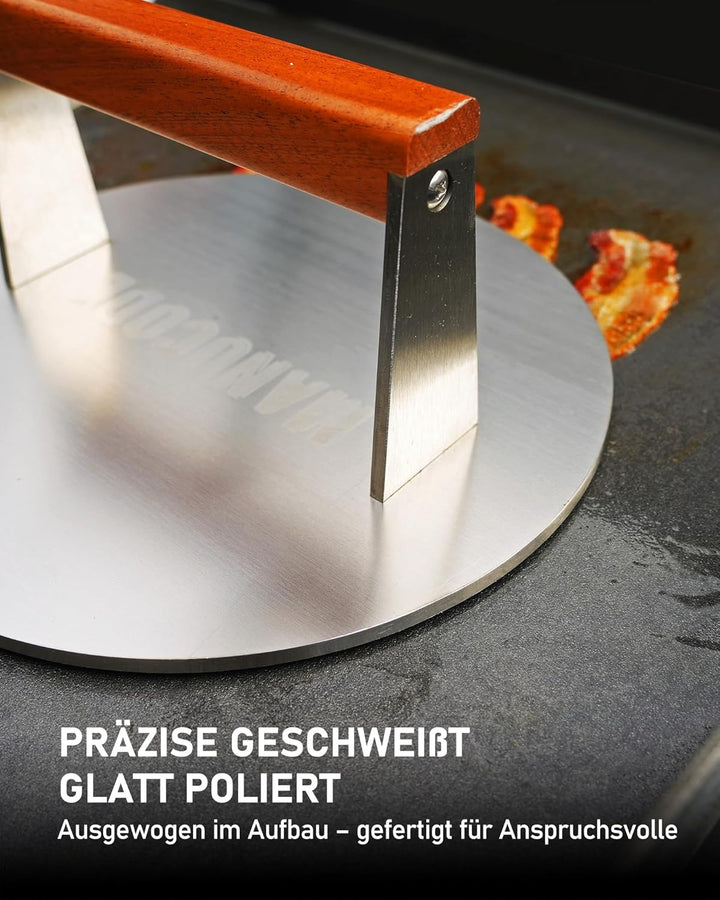 Manucode Pro-Grade 23cm Edelstahl Grillpresse – 1,8kg Hochleistungs-Burgerpresse mit Nicht verdrehba