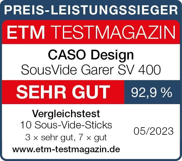 CASO SV400 Sous Vide Stick, für Behälter bis 20l Volumen, 25-90°C in 0,5°C Schritten, IPX7, platzspa