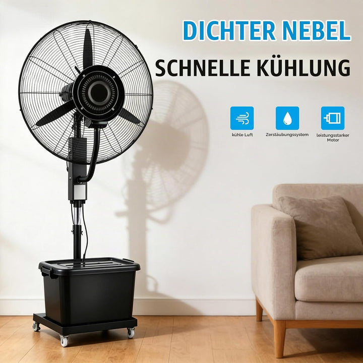 42 L Haushaltsgeräte Ventilator mit Wasser: Profi-Aussen-Standventilator mit Sprühnebelfunktion, 90°