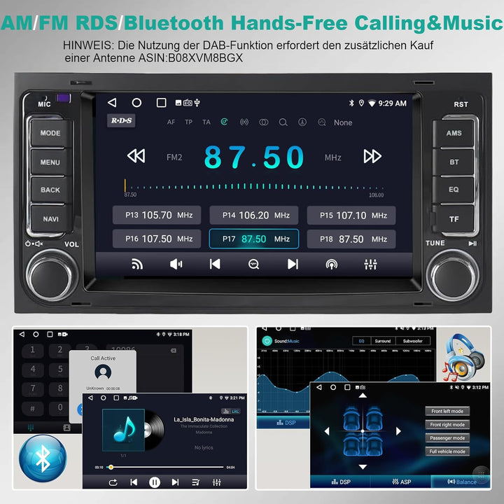 Autoradio für VW T5 California/Multivan 2003-2012, 7-Zoll-Radio-Stereoanlage 2G+32G Head Unit mit Wi