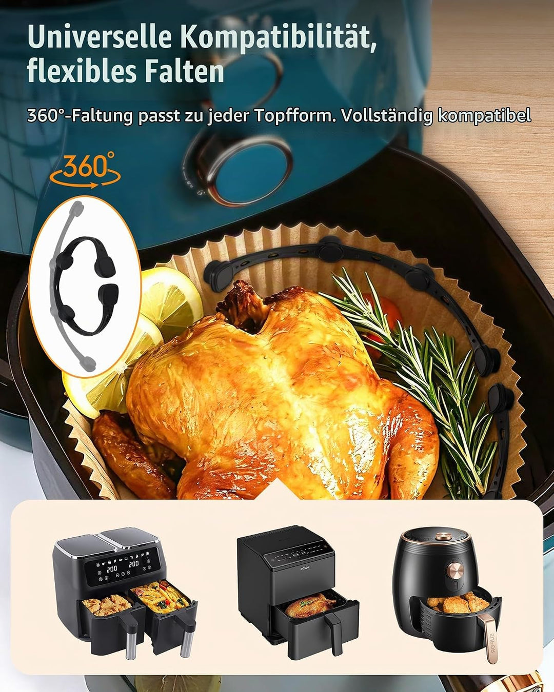 Airfryer Zubehör Set mit 4 Silikonmagneten – verhindert, dass Backpapier Lebensmittel bedeckt – inkl