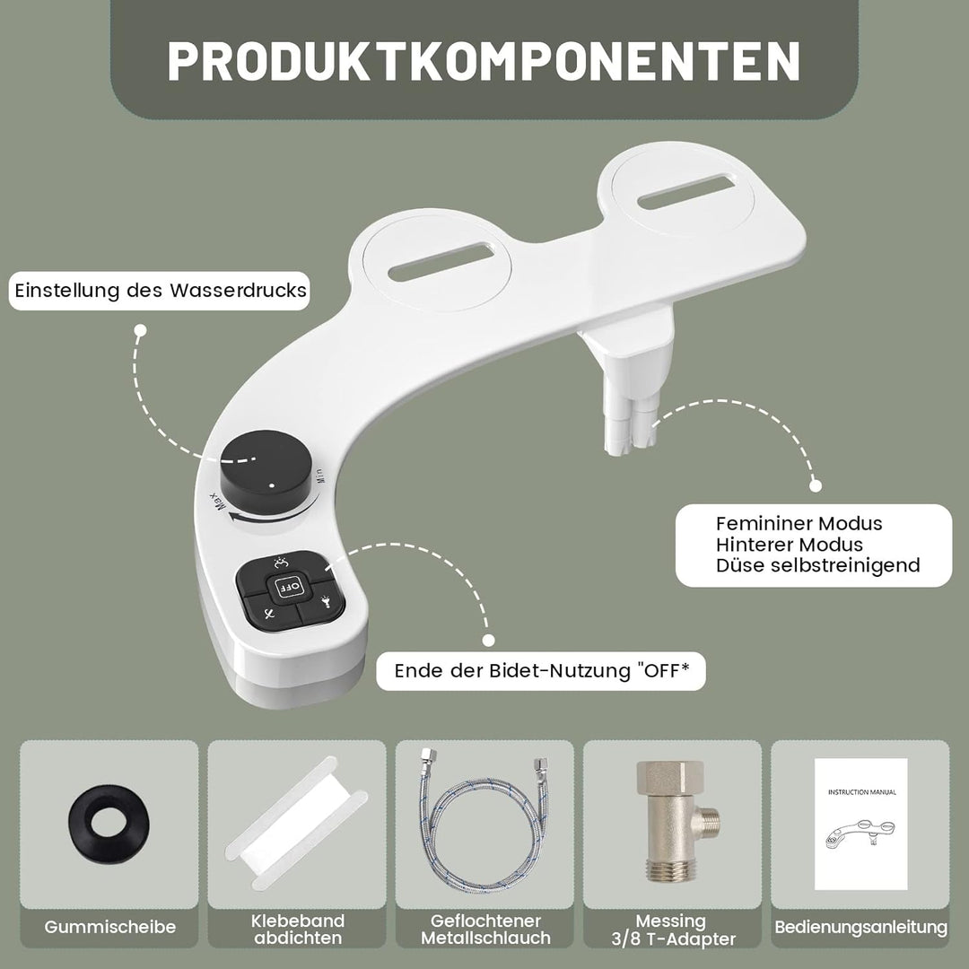 Bidet Toilette WC Bidet Japanisch Sprüher Bidet-Kit WC-Sitz mit Doppel-Sprühlippe, automatisch reini