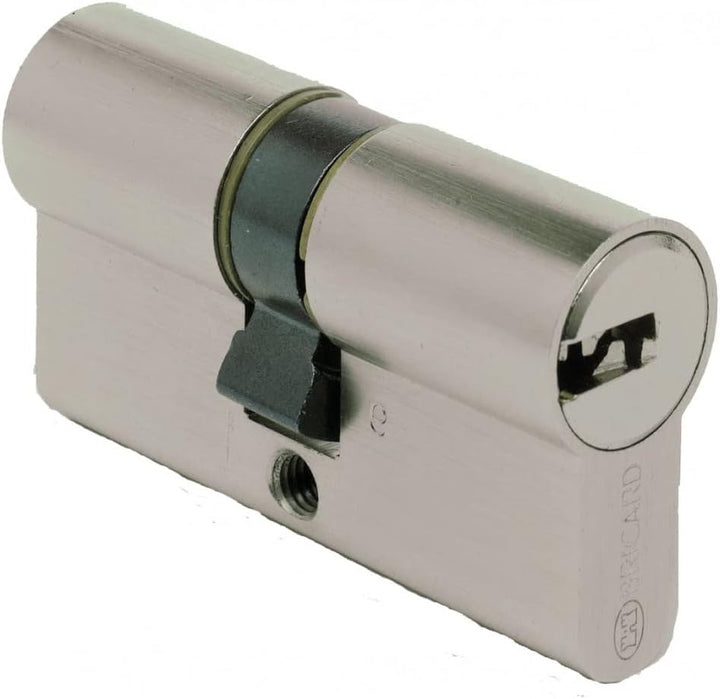 BRICARD 15701 Zylinder Astral 2, 9 Messing vernickelt 10 Kolben, 2 Eingänge 30 + 30, Protektoren geg