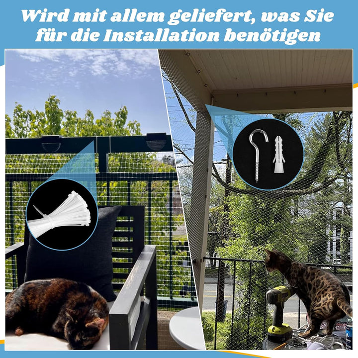 Aystkniet Katzennetz für Balkon Transparent 4 × 3M,Katzenschutznetz für Balkon mit Befestigungsseil