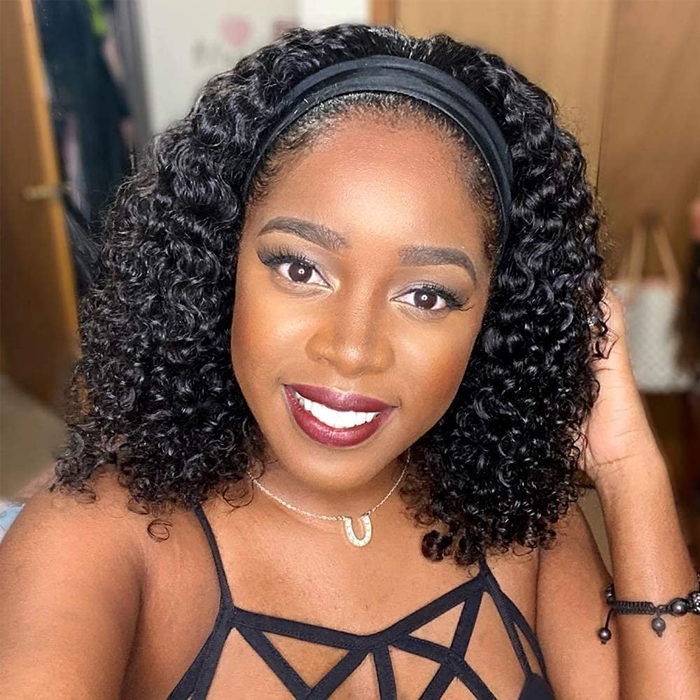 Perücke für Damen Natürlich Brasilianisch Deep Wave Human Hair Wig Stirnband Menschliches Haar 10 In