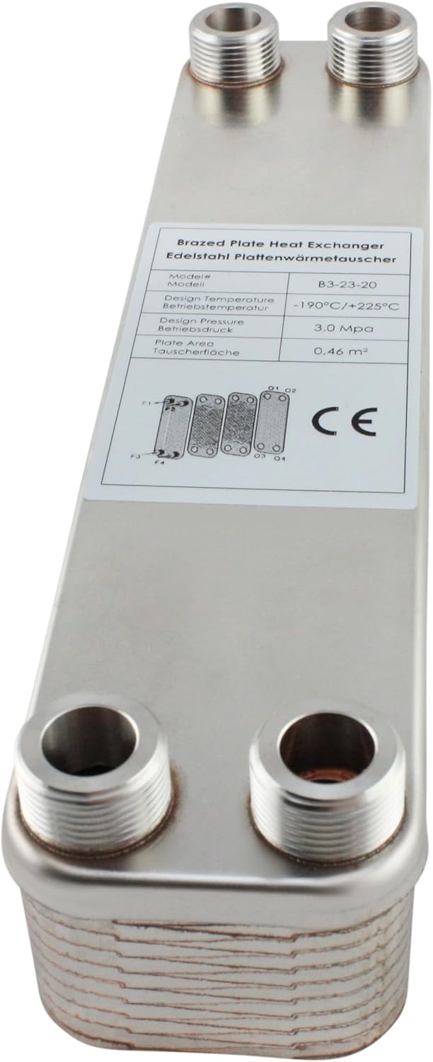 Edelstahl Plattenwärmetauscher B3-23-20 mit 4x3/4 Zoll Anschl. 90kW Heizung Solar (PWT)