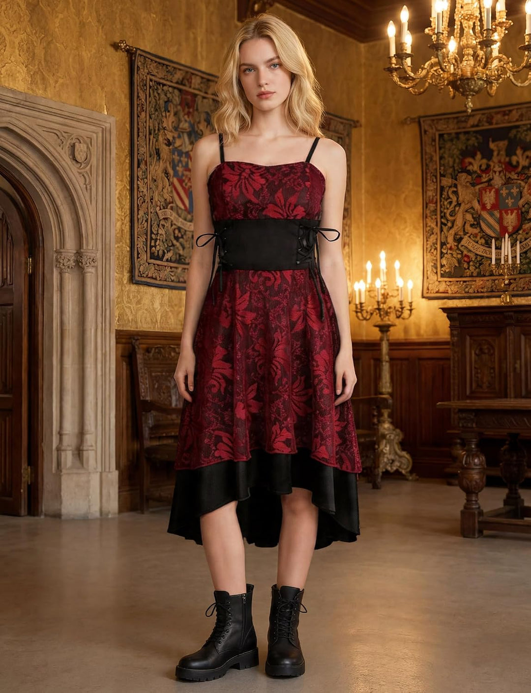 Gothic Kleid Damen Vintage A Line Swing Cocktail Gothic Halloween Cosplay Kostüm Minikleid Hexenklei