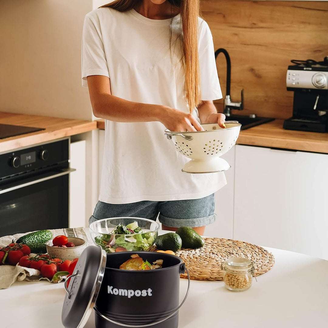Theo&Cleo Biomülleimer Küche 7 L, Bio Mülleimer Geruchsdicht mit Aktivkohlefiltern, Komposteimer Met