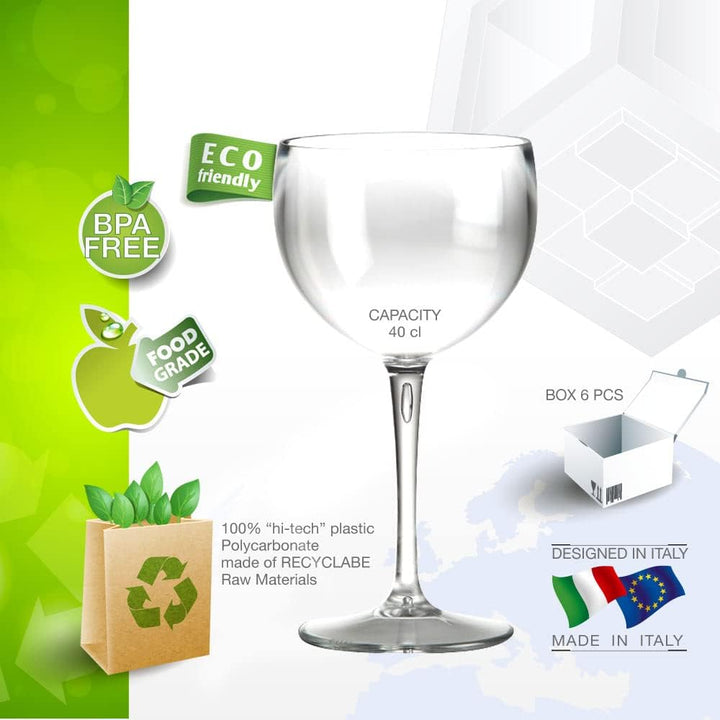 Ballonglas Weinglas aus Kunststoff Weinbecher Plastik Rotweinglas Transparent 40 cl. Set 6 Stück, Tr
