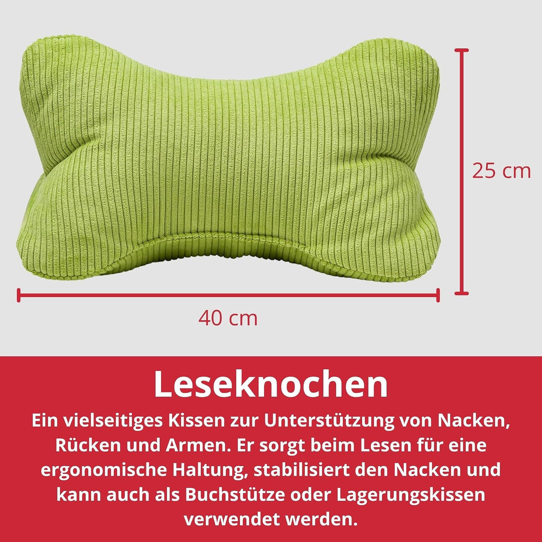 liebling Cord Lesekissen für Bett und Sofa, Bücherkissen, Lesehilfe, 40x25 cm, Leseknochen, Serie Ve