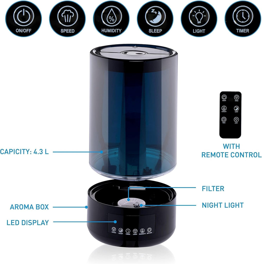 Grundig Luftbefeuchter und Aroma Diffuser 4,3L - Diffuser Ätherische Öle - Humidifier mit Hygrometer