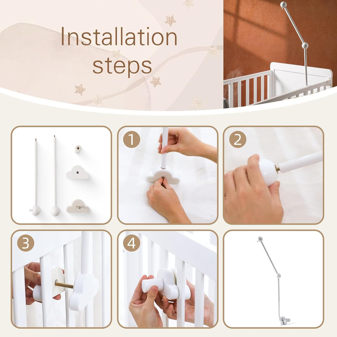 Promise Babe Baby Mobile Halterung Holz Weiss Wolken Design für Babybett,Kinderzimmer Wickeltisch La
