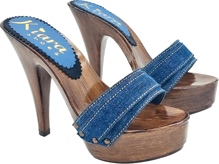 SCHWARZE Clogs für Frauen mit sehr hohen Absätzen - K9201 NERO (42 EU, DENIM) 42 EU Denim, 42 EU Den