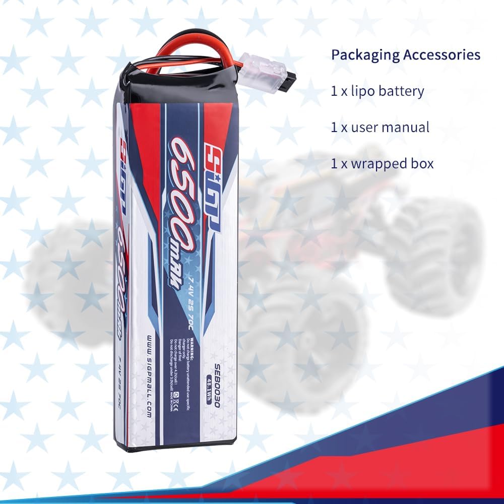SIGP 2S 7.4V Lipo Battery 6500mAh 70C Soft Case with Deans TRX Plug for RC Car Truck Boat Vehicles T
