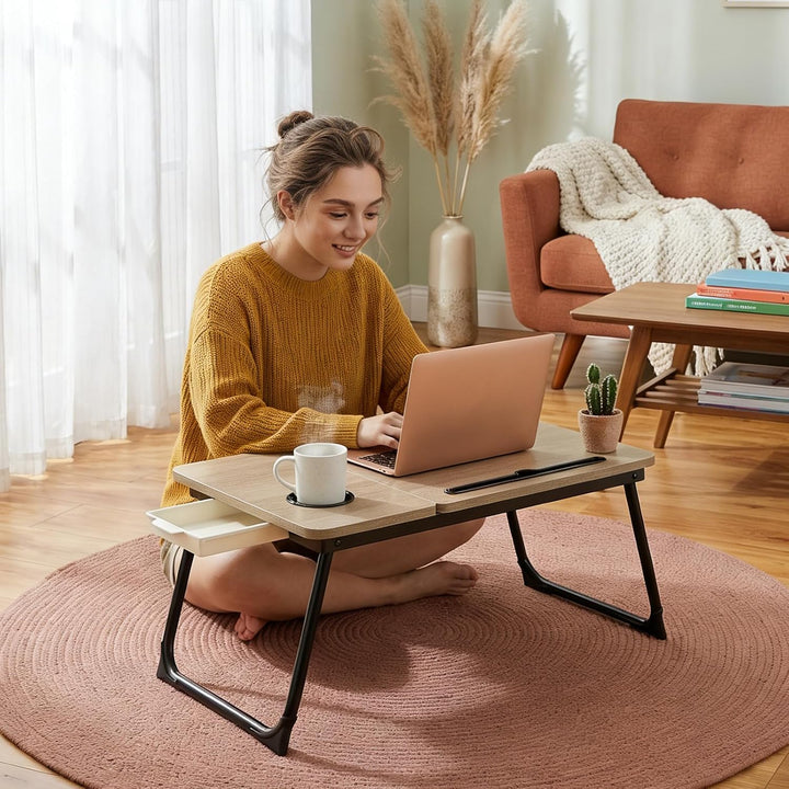 Faltbarer Laptoptisch, höhenverstellbarer Laptop-Tisch mit Getränkehalter & Lesepult, tragbarer Bett
