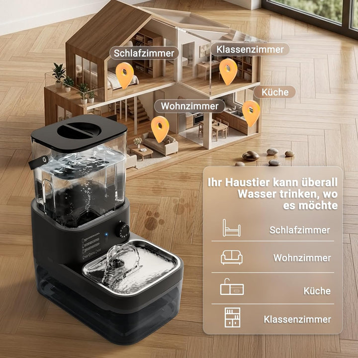 Trinkbrunnen für Katzen, Katzenbrunnen, Trennung von Frisch und Abwasser | Ohne Filter, 304 Edelstah