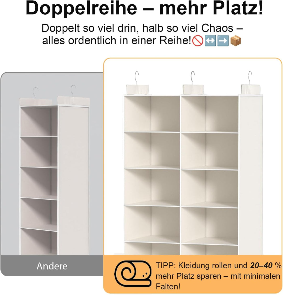 ALLTIDYUP Doppelreihe Hängeregal, Schrank Organizer für Kleidung, Faltbarer Kleiderschrank Organizer