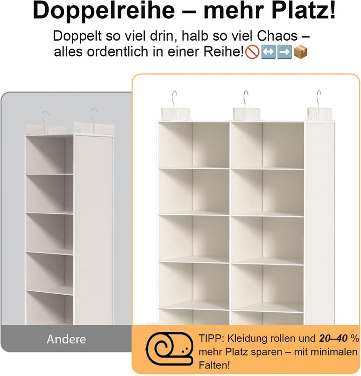 ALLTIDYUP Doppelreihe Hängeregal, Schrank Organizer für Kleidung, Faltbarer Kleiderschrank Organizer