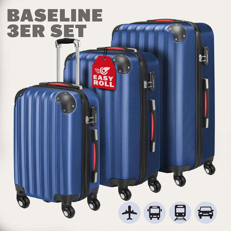 Monzana® Kofferset Baseline 3er Hartschalen-Koffer Trolley Reisekoffer Rollkoffer Handgepäck 4 Rolle