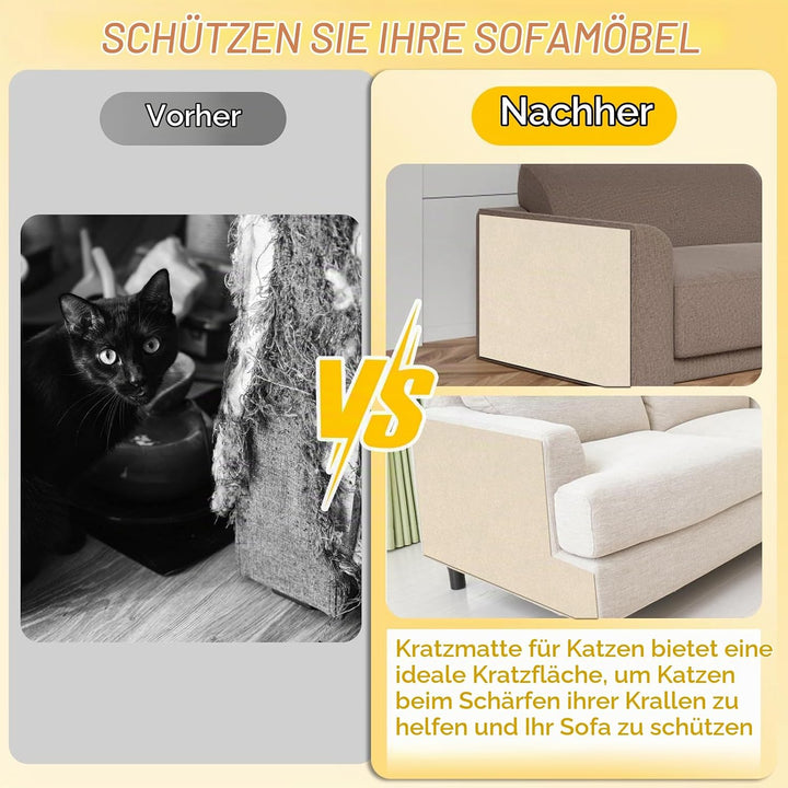 Kratzmatte Katze, 200cmx40cm Selbstklebend Kratzteppich Katze Wand Kratzmatte für Katzen Katzenkratz